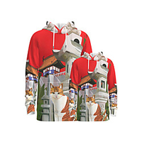 Family Look Active Cat Graphic Optical Illusion Animal Print Long Sleeve Regular Hoodie Sweatshirt Red