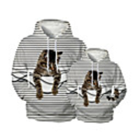 Family Look Active Cat Graphic optical illusion Animal Print Long Sleeve Regular Hoodie Sweatshirt White
