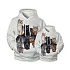 Family Look Active Cat Graphic optical illusion Animal Print Long Sleeve Regular Hoodie Sweatshirt White