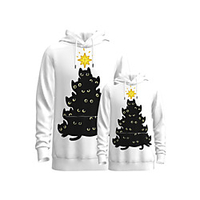 Family Look Active Cat Graphic Optical Illusion Animal Print Long Sleeve Regular Hoodie Sweatshirt White