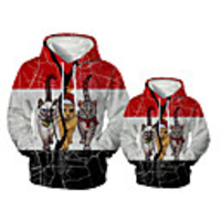 Family Look Active Cat Santa Claus Graphic optical illusion Animal Print Long Sleeve Regular Hoodie Sweatshirt Red