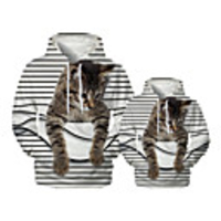 Family Look Active Cat Santa Claus Graphic optical illusion Animal Print Long Sleeve Regular Hoodie Sweatshirt White