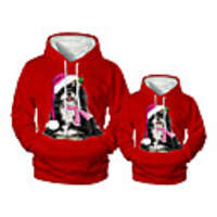 Family Look Active Dog Santa Claus Graphic optical illusion Animal Print Long Sleeve Regular Hoodie Sweatshirt Red