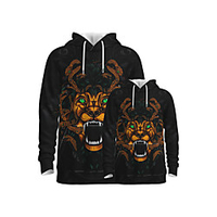Family Look Active Dragon Graphic Optical Illusion Animal Print Long Sleeve Regular Hoodie Sweatshirt Black