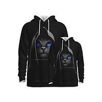Family Look Active Graphic Optical Illusion Animal Print Long Sleeve Regular Hoodie Sweatshirt Black