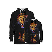 Family Look Active Graphic Optical Illusion Animal Print Long Sleeve Regular Hoodie Sweatshirt Black
