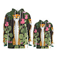 Family Look Active Graphic optical illusion Animal Print Long Sleeve Regular Hoodie Sweatshirt Green