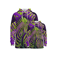 Family Look Active Graphic Optical Illusion Animal Print Long Sleeve Regular Hoodie Sweatshirt Purple