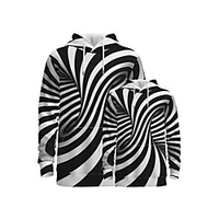 Family Look Active Graphic Optical Illusion Print Long Sleeve Regular Hoodie Sweatshirt Black