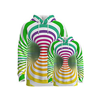 Family Look Active Graphic Optical Illusion Print Long Sleeve Regular Hoodie Sweatshirt Rainbow