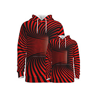 Family Look Active Graphic Optical Illusion Print Long Sleeve Regular Hoodie Sweatshirt Red