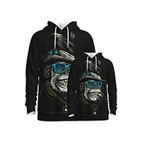 Family Look Active Orangutan Graphic Optical Illusion Animal Print Long Sleeve Regular Hoodie Sweatshirt Black