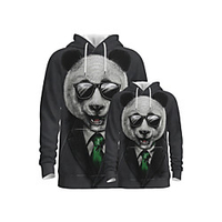 Family Look Active Panda Graphic Optical Illusion Animal Print Long Sleeve Regular Hoodie Sweatshirt Dark Gray