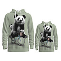 Family Look Active Panda Graphic optical illusion Animal Print Long Sleeve Regular Hoodie Sweatshirt Gray