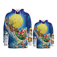 Family Look Active Santa Claus Galaxy Graphic optical illusion Print Long Sleeve Regular Hoodie Sweatshirt Blue