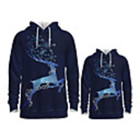 Family Look Active Santa Claus Graphic Animal Print Long Sleeve Regular Hoodie Sweatshirt Navy Blue
