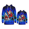 Family Look Active Santa Claus Graphic optical illusion Animal Print Long Sleeve Regular Hoodie Sweatshirt Blue