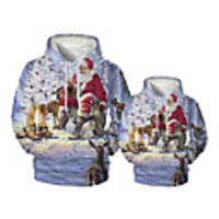 Family Look Active Santa Claus Graphic optical illusion Animal Print Long Sleeve Regular Hoodie Sweatshirt Light Blue