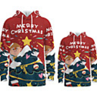 Family Look Active Santa Claus Graphic optical illusion Letter Print Long Sleeve Regular Hoodie Sweatshirt Red