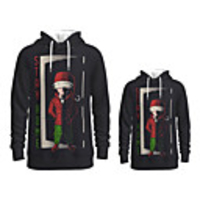 Family Look Active Santa Claus Graphic optical illusion Print Long Sleeve Regular Hoodie Sweatshirt Black
