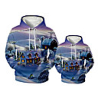 Family Look Active Santa Claus Graphic optical illusion Print Long Sleeve Regular Hoodie Sweatshirt Blue