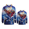 Family Look Active Santa Claus Graphic optical illusion Print Long Sleeve Regular Hoodie Sweatshirt Blue