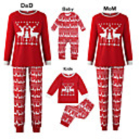 Family Look Basic Graphic Print Long Sleeve Regular Clothing Set Red