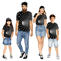 Family Look Black Summer Active Print Graphic Optical Illusion Short Sleeve Family Sets miniinthebox