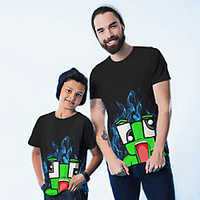 Family Look Black Summer Active Print Graphic Short Sleeve Tee / Kids miniinthebox