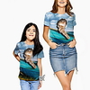 Family Look Blue Summer Active Print Cat Animal Short Sleeve Tee / Kids miniinthebox