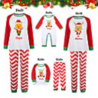 Family Look Deer Letter Long Sleeve Regular Maxi Regular Clothing Set Red
