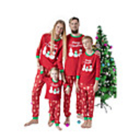 Family Look Graphic Letter Print Long Sleeve Regular Regular Clothing Set Red