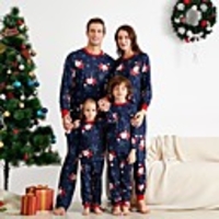 Family Look Graphic Print Long Sleeve Regular Regular Clothing Set Blue