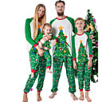 Family Look Graphic Print Long Sleeve Regular Regular Clothing Set Green