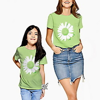 Family Look Green Summer Active Print Daisy Floral Short Sleeve Tee / Kids miniinthebox