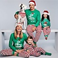 Family Look Letter Print Long Sleeve Regular Regular Clothing Set Green