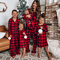 Family Look Pajamas Cotton Plaid Christmas Gifts Dark Red Long Sleeve Elegant Matching Outfits / Fall / Winter / Vacation miniinthebox