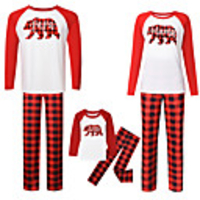 Family Look Plaid Animal Letter Print Long Sleeve Regular Regular Clothing Set Red