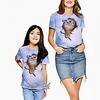 Family Look Purple Summer Active Print Cat Animal Short Sleeve Tee / Kids miniinthebox