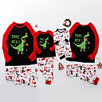 Family Look Santa Claus Dinosaur Animal Letter Print Long Sleeve Regular Regular Clothing Set Red