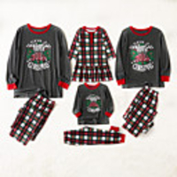 Family Look Santa Claus Letter Print Long Sleeve Regular Regular Clothing Set Dark Gray