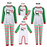 Family Look Striped Animal Letter Print Long Sleeve Regular Regular Clothing Set Green