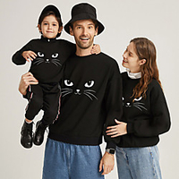 Family Look Sweatshirt Cat Animal Sports Outdoor Print White Black Long Sleeve Active Matching Outfits / Winter / Spring / Casual miniinthebox