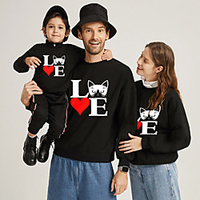 Family Look Sweatshirt Cat Letter Animal Sports Outdoor Print Black Long Sleeve Active Matching Outfits / Winter / Spring / Casual miniinthebox