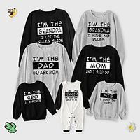 Family Look Tops Letter Causal Patchwork Multicolor Long Sleeve Casual Matching Outfits miniinthebox