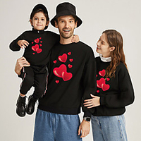 Family Look Valentines Sweatshirt Heart Sports Outdoor Print White Black Long Sleeve Active Matching Outfits / Winter / Spring / Casual miniinthebox