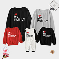 Family Look Valentines Tops Heart Letter Causal Patchwork Multicolor Long Sleeve Casual Matching Outfits miniinthebox