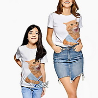 Family Look White Summer Active Print Cat Graphic Animal Short Sleeve Tee / Kids miniinthebox