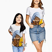 Family Look White Summer Active Print Cat Graphic Animal Short Sleeve Tee / Kids miniinthebox