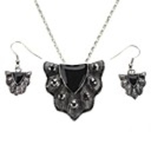 Fan Shaped Gem Earrings Necklace Jewelry Set